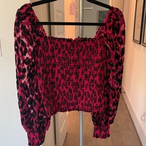 Alice + Olivia Red and Black Leopard Print Blouse